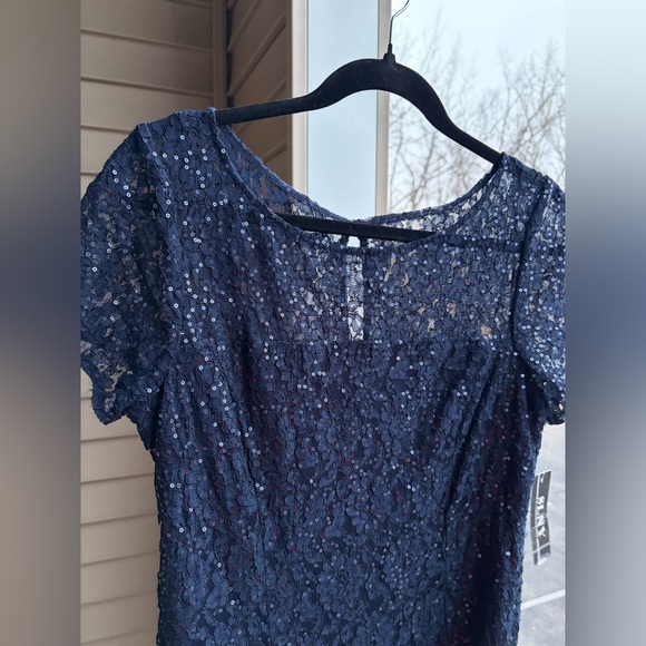 🆕 SLNY Navy Blue Sequin LaceL Dress Size 10 Gown Mother of the Bride Party - Picture 14 of 17